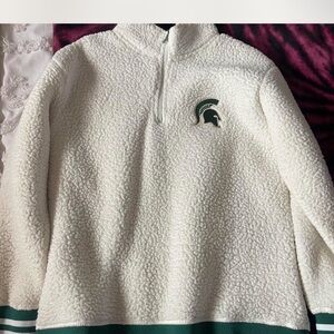 White Sherpa Quarter-Zip Pullover with MSU logo